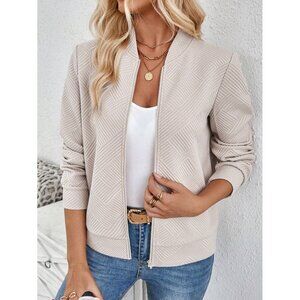 Textured bomber jacket cream tan